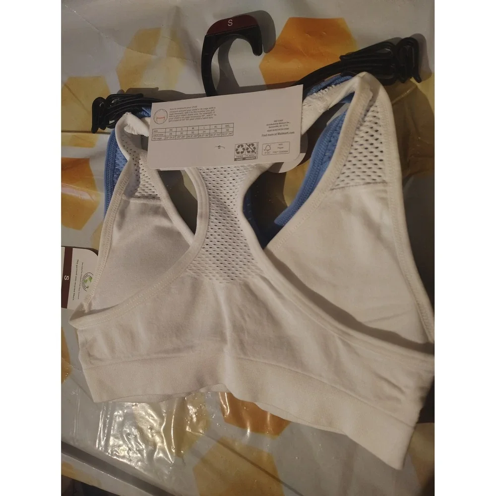 Wonder Nation Girls Bralette 2 Pack Blue White Seamless Racerback Size S 6-6X